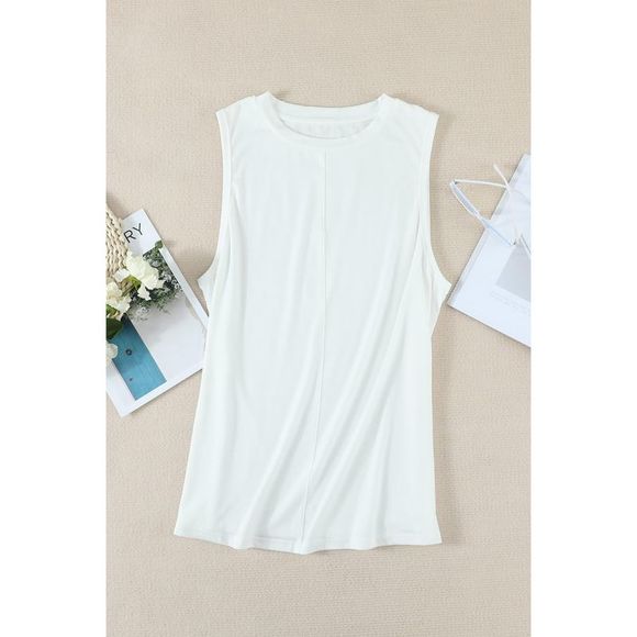 Azura Exchange  White Solid Color Crewneck Sleeveless Top - Picture 6 of 13